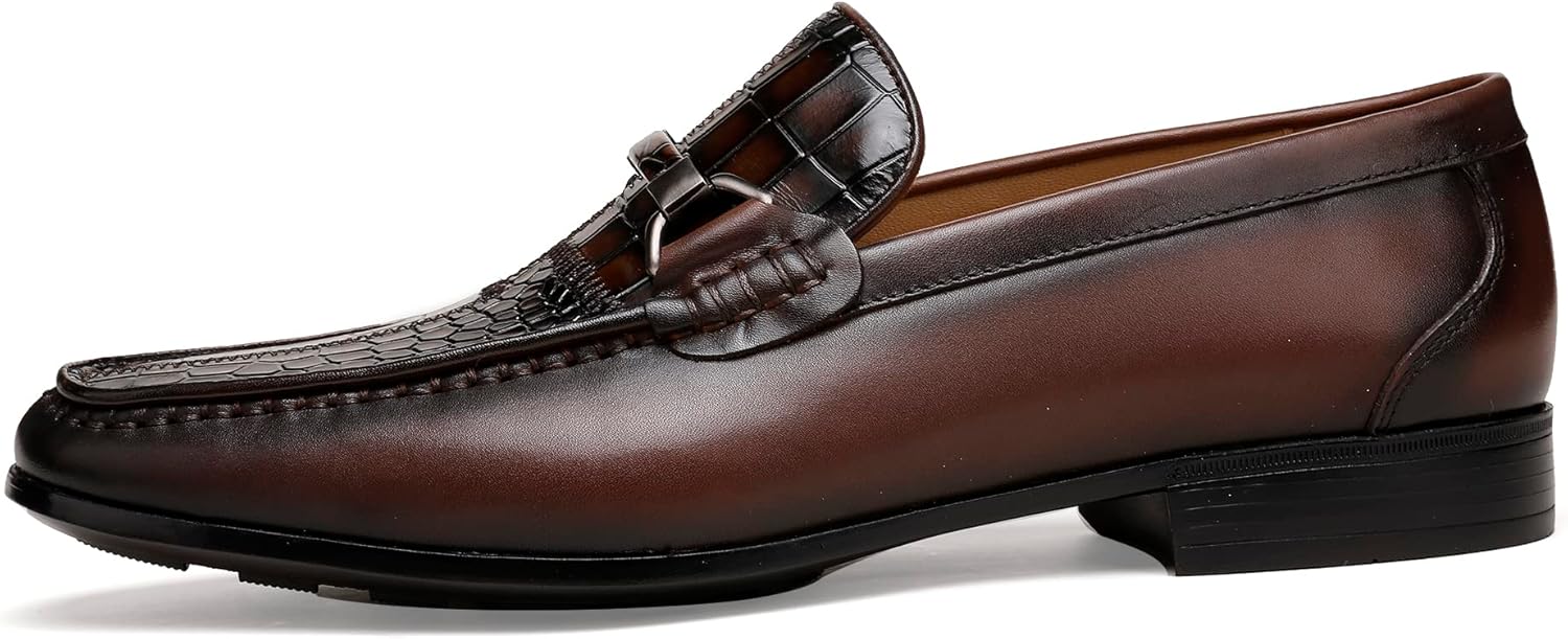 ChrisLOOK Men's Dress Shoes Slip-On Loafers Leather Formal Shoes Crocodile Printed with Buckle