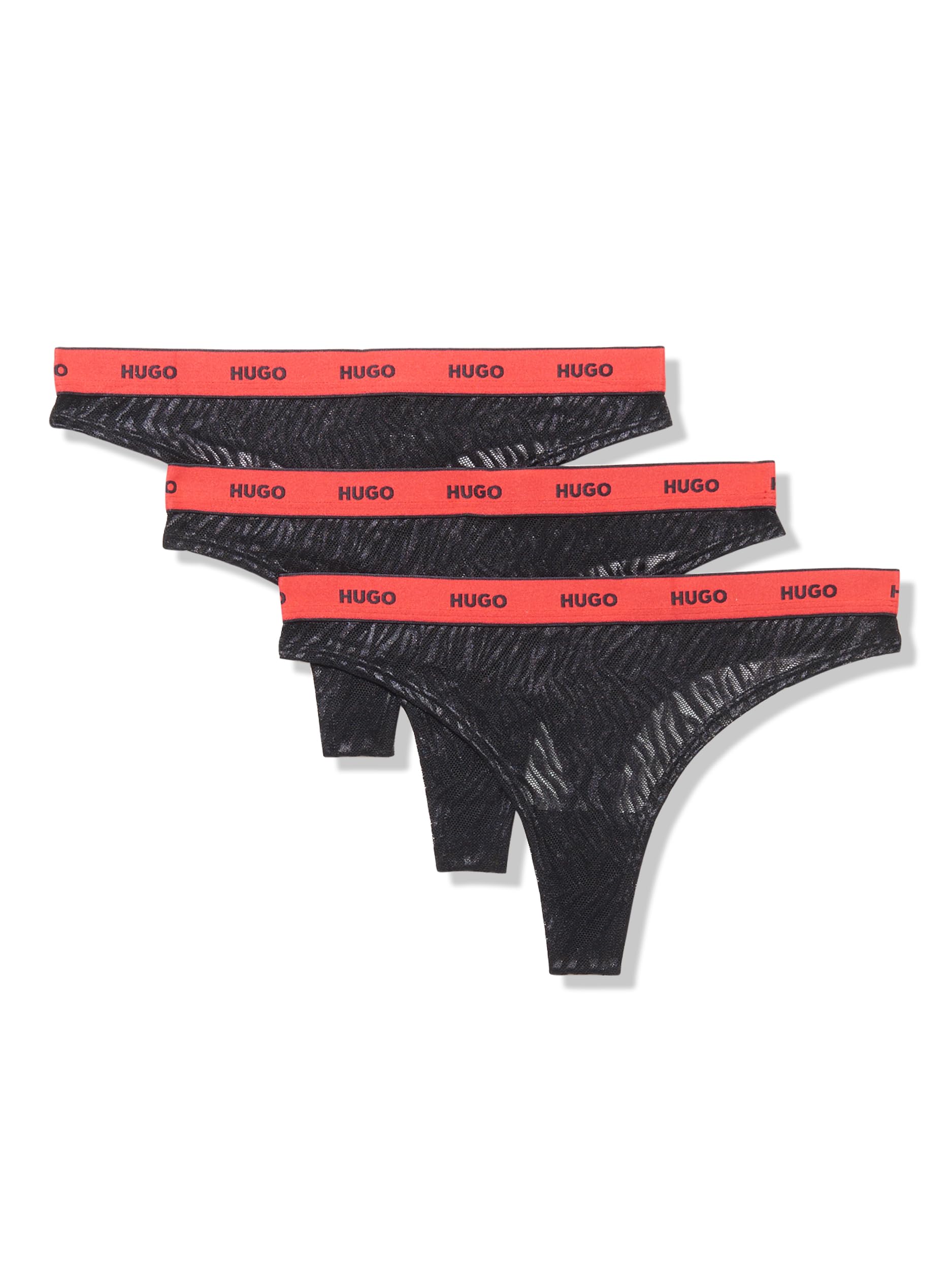 HUGO 3-Pack Repeat Logo Lace Thongs Strings, Cassis, XS Femme