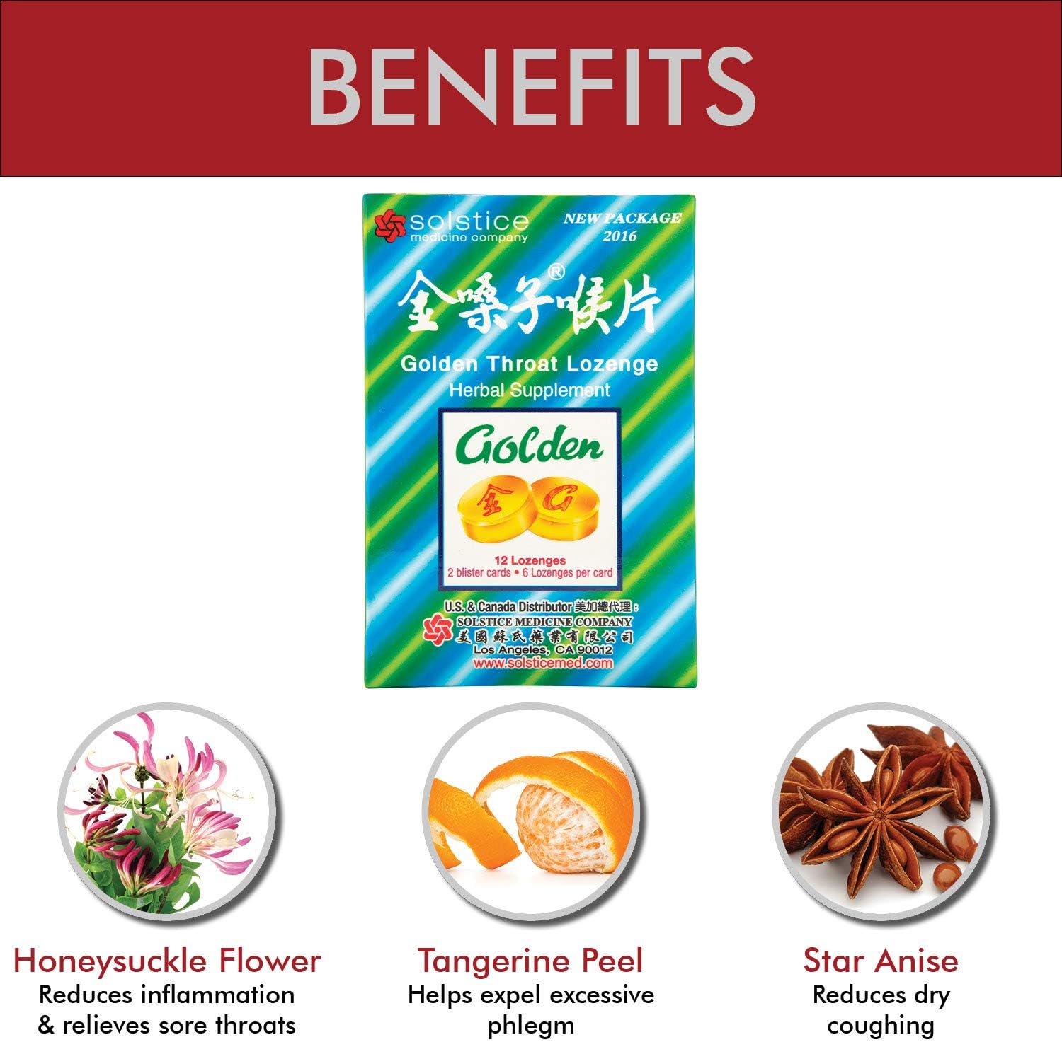 Golden Throat Lozenge Cough Drops (Jinsangzi Houpian) 12 Drops (2g) X 8 Pack