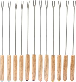uvbws 12 Pcs Stainless Steel Skewer Sticks 9.4 Inch Fondue Forks Set with Heat Resistant Oak Wood Handle for Cheese Meat Chocolate Fountain Marshmallows