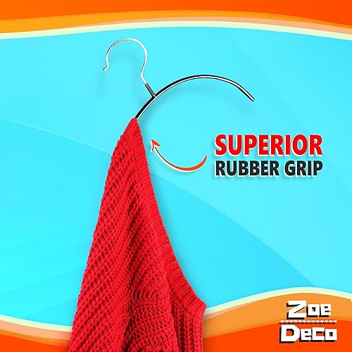 Miniatura 10 de Zoe Deco Paquete de 10 perchas antideslizantes sin golpes de hombro con revestimiento de agarre, perchas de acero para suéteres, perchas para