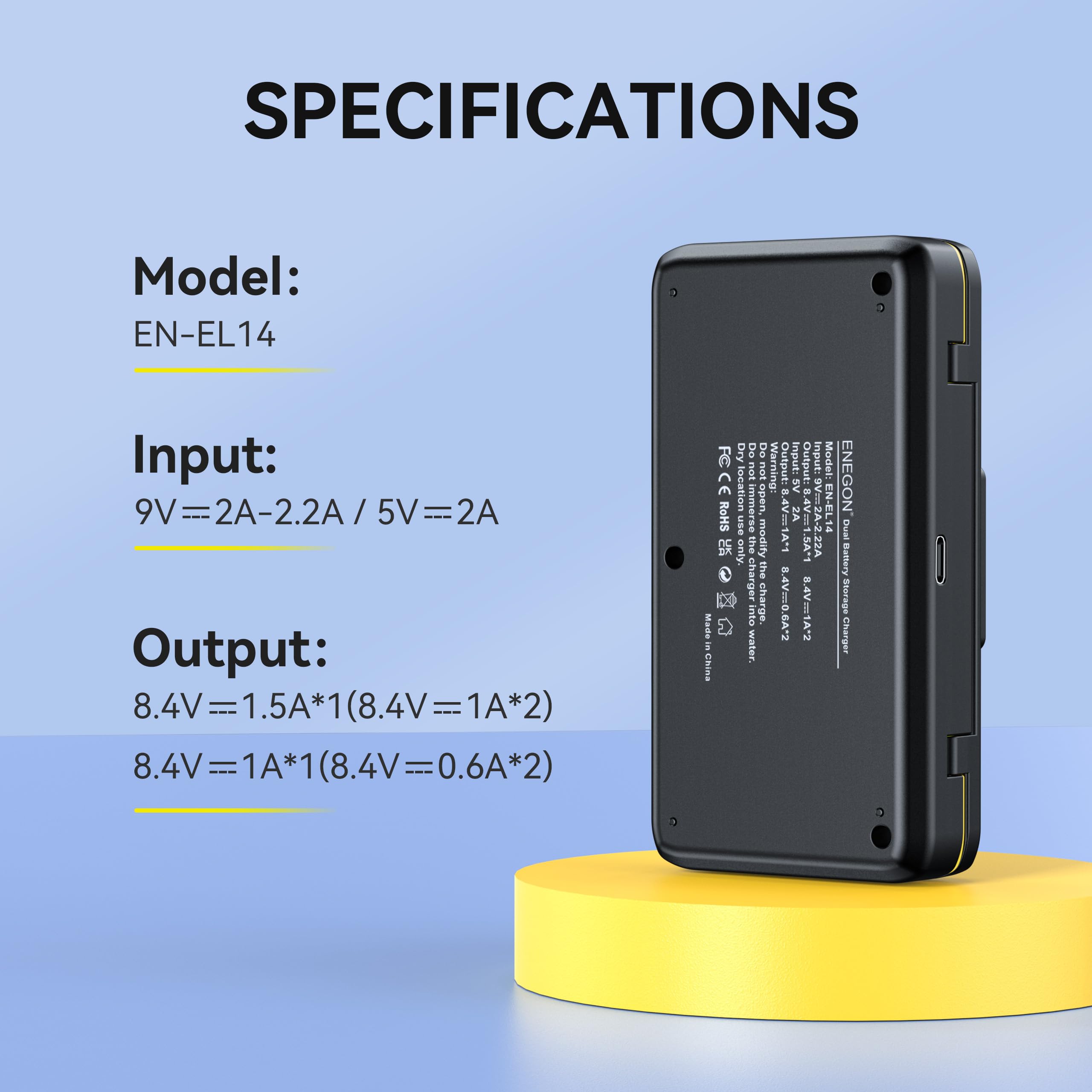 ENEGON EN-EL14 20W Chargeur Rapide à Double Batterie avec Rangement (2X 1680mAh) Compatible avec ENEGON EN-EL14 20W Chargeur Rapide à Double Batterie avec Rangement (2X 1680mAh) Compatible avec
