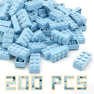 200 Pieces Classic Building Brick 2x4, Creative Building Toy DIY, Suitable for Boys Girls and Teenagers Aged 6+, Compatible LEGO 3001 Bulk Block Set (Light Blue)