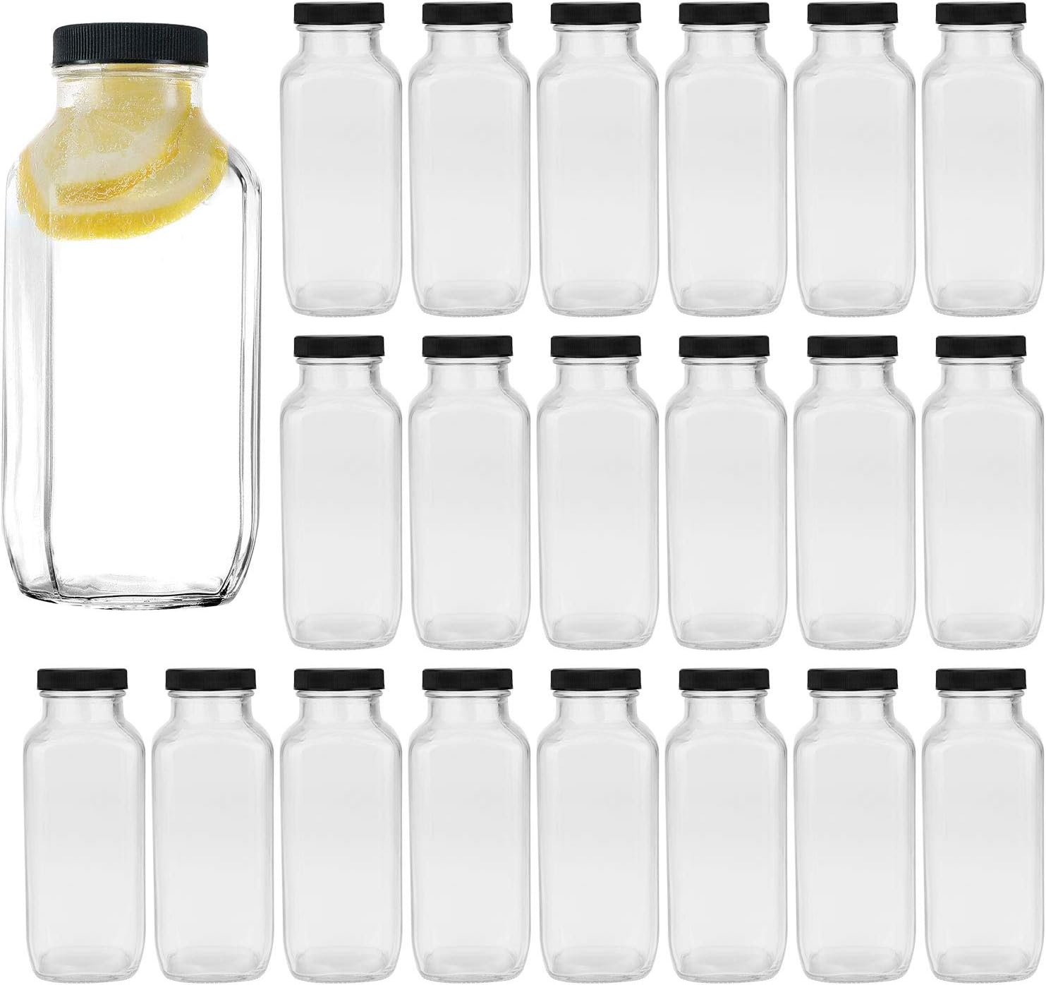 Encheng Vintage Water Bottles,Glass Drinking Bottles 16oz,Square Beverage 500ml With Lids For Kombucha,Tea,Glass Homemade Drinks,Travel Reusable Milk Juiceing 20Pack