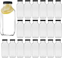 Encheng Vintage Square Glass Water Bottles 16oz with Airtight Lids - 20 Pack for Kombucha, Tea, Juice, Milk & Homemade Drinks