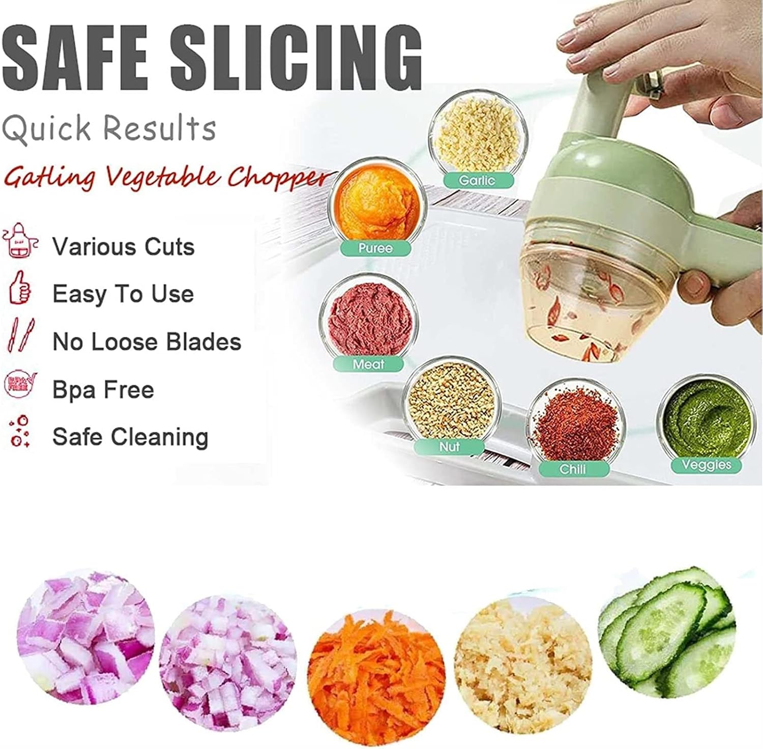 4 in 1 Vegetable Slicer Chopper Vegetable Cutter, Handheld Electric Vegetable Chopper with Container for Salad Maker Cheese Slicer Onion Chopper image 2