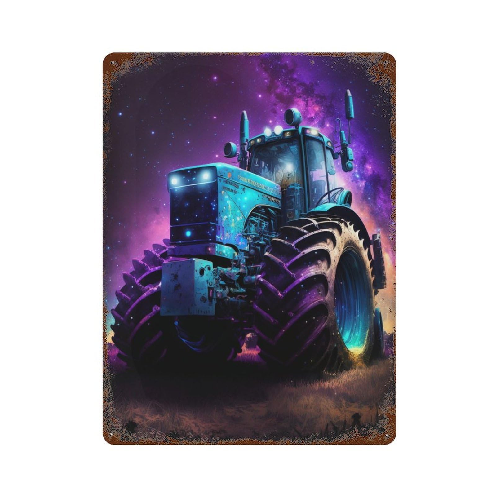 Rust Effect Galactic Tractor Adventure-2 Vintage Rust Metal Sign 15.7"x11.8", Decorative Metal Wall Art for Shed, Workshop And Garage Wall Decor