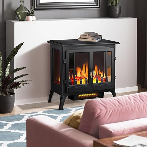 Miniatura 2 de Calentador de chimenea eléctrico, calentador de chimenea independiente con llama realista, protección de seguridad contra sobrecalentamiento,