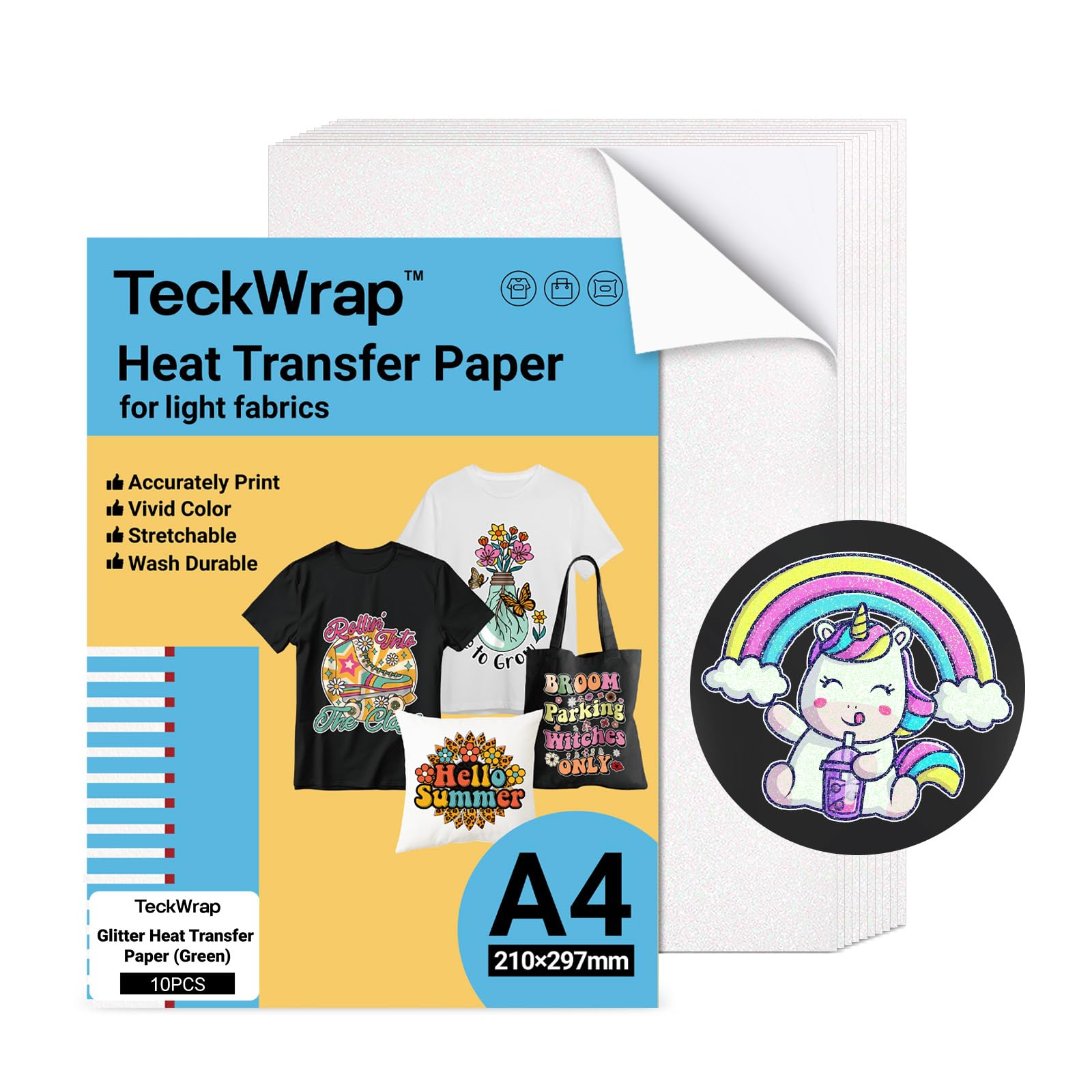TECKWRAP Green Glitter Inkjet Heat Transfer Paper A4 x 10 Sheets for ...