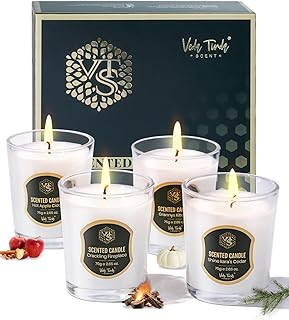 Beeswax Scented Candles Gift Set for Women Men, 4-Pack Fall Scented Candle for Home, 80 Hour Long Lasting Burn, Pumpkin, Apple Cinnamon, Cedar Candles Set, Relaxing, Air Freshening