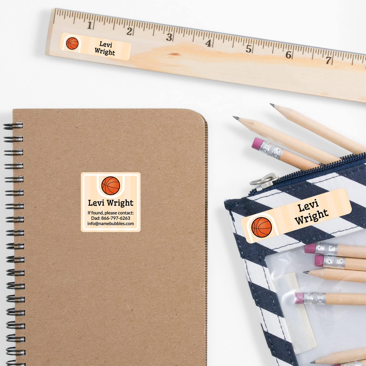 Name Bubbles - Custom Name Labels for School (95 Labels - 6 Sizes) Personalized Waterproof Name Stickers for Daycare, School Supplies, Water Bottles, Lunch Boxes, Shoes, Clothing Tags (Basketball)