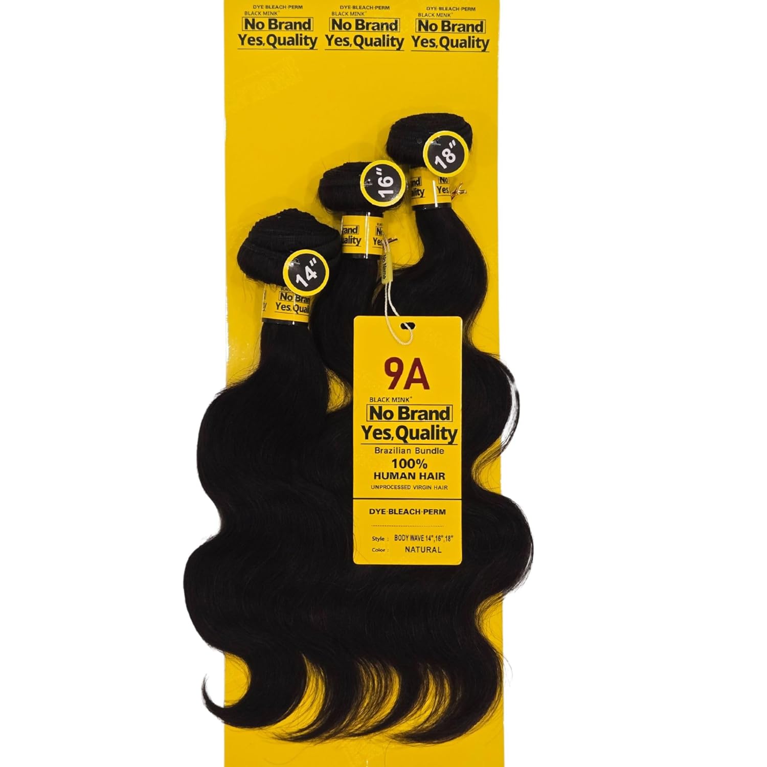 No Name No Brand, Yes Quality Black Mink Unprocessed Virgin Hair 9A 100% Human Brazillian Bundle Weave Body Wave Natural Color (1, 20"22"24")