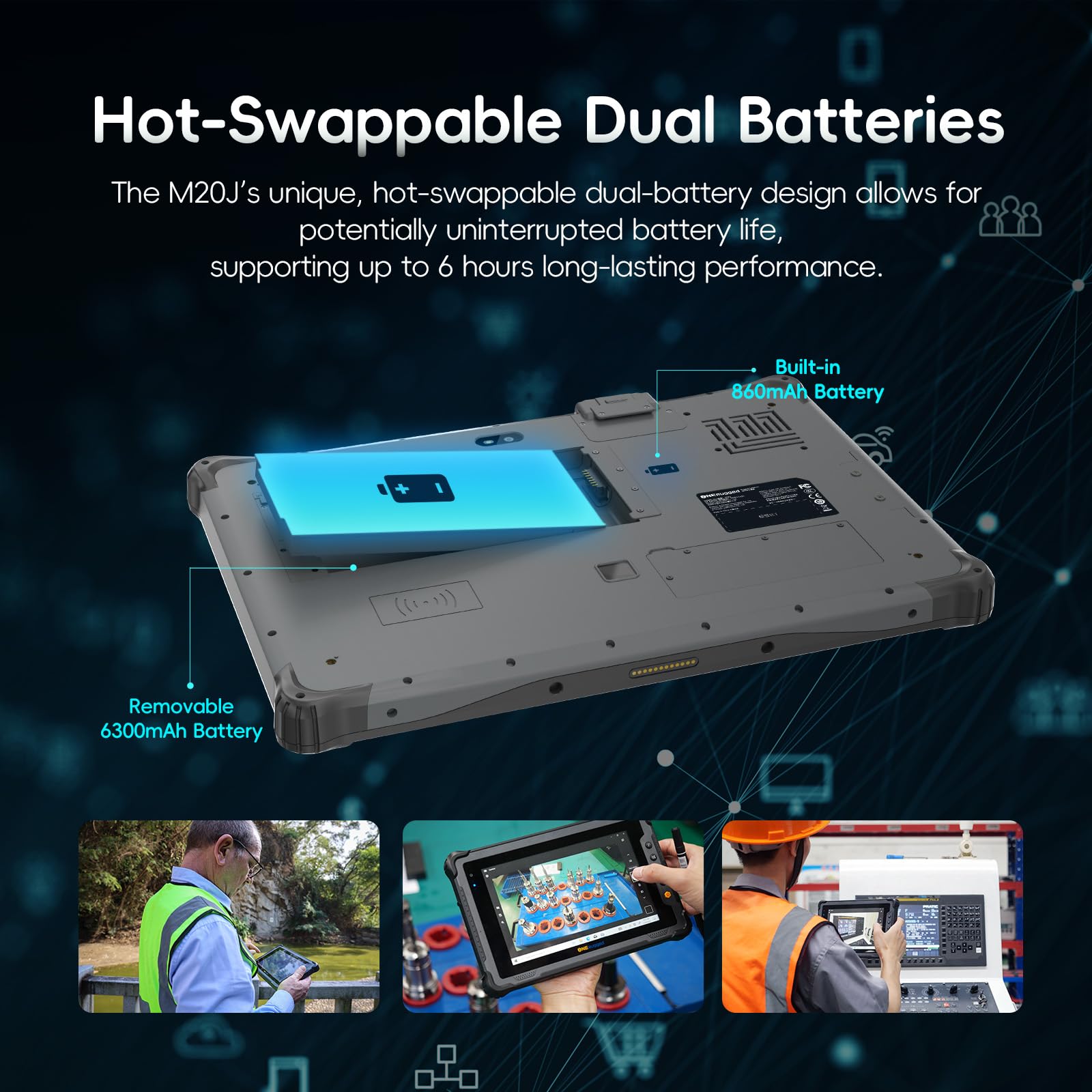 Rugged Tablet M20J, 12,2 pollici, Windows 11 Pro, tablet robusto, 8 GB + 128 GB, Intel N5105, 6300 mAh + 860 mAh, batterie doppie IP65, impermeabile, 4G LTE per lavori di costruzione