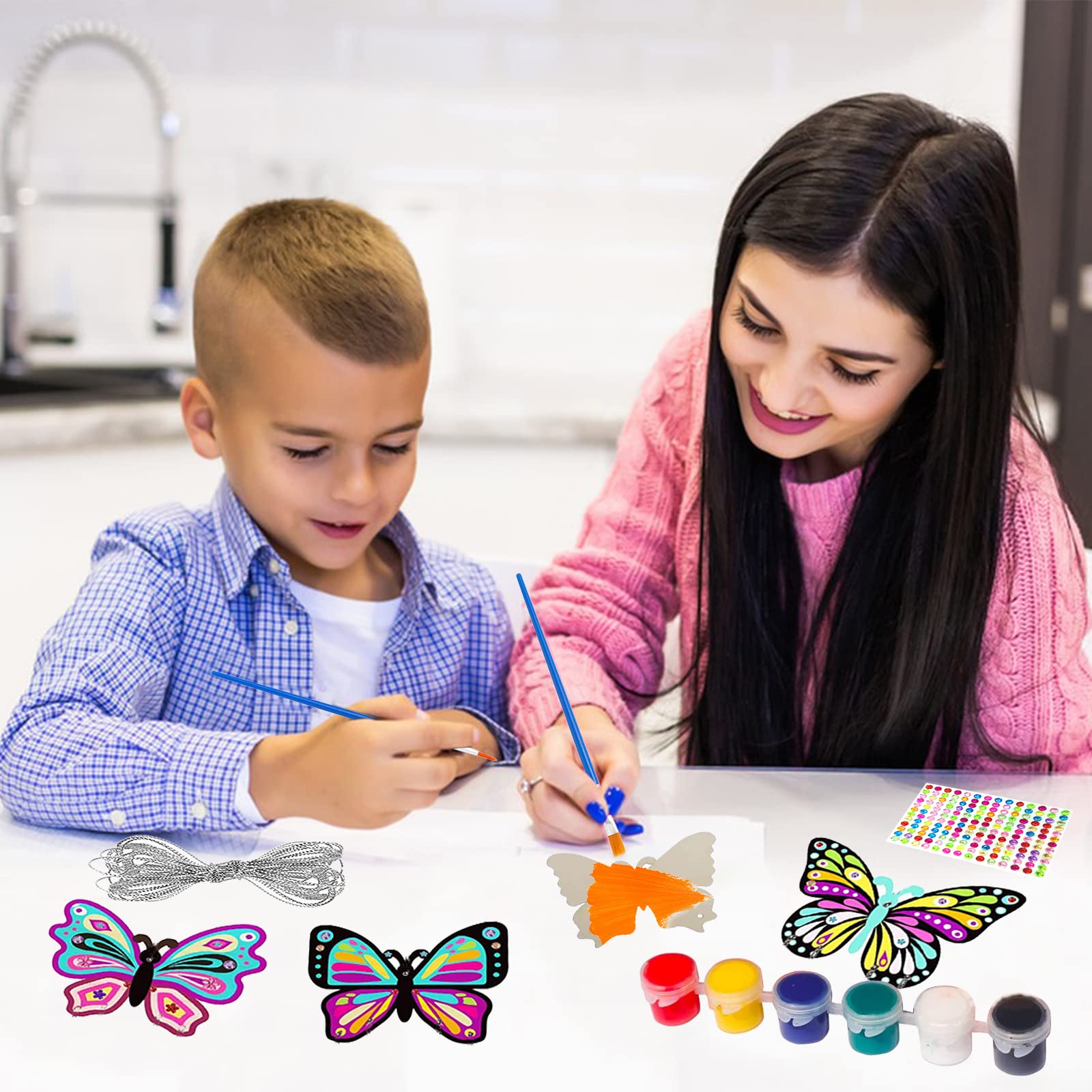 40 Pcs Kit Bricolage Papillons 3D En Bois - DIY Peinture Décoration Suspendue Enfants