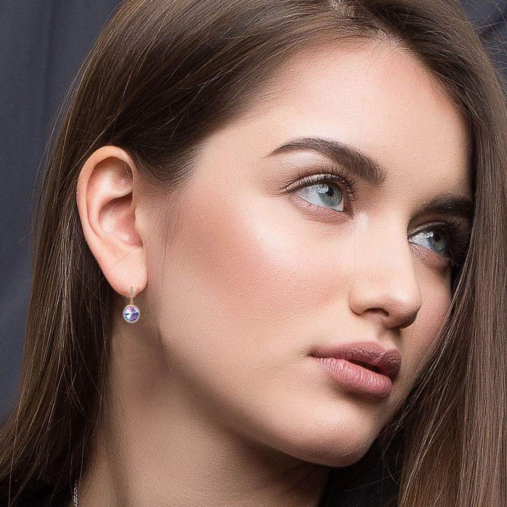 Austrian Crystal Halo Round Drop Dangle Earrings for Women 14K Gold Plated Hypoallergenic Jewelry - Image 2