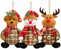 Conjunto Com 3 Enfeites De Natal de Pelúcia Para Árvore ou Porta, Boneco de Urso, Boneco de Neve e Rena (3 unidades)