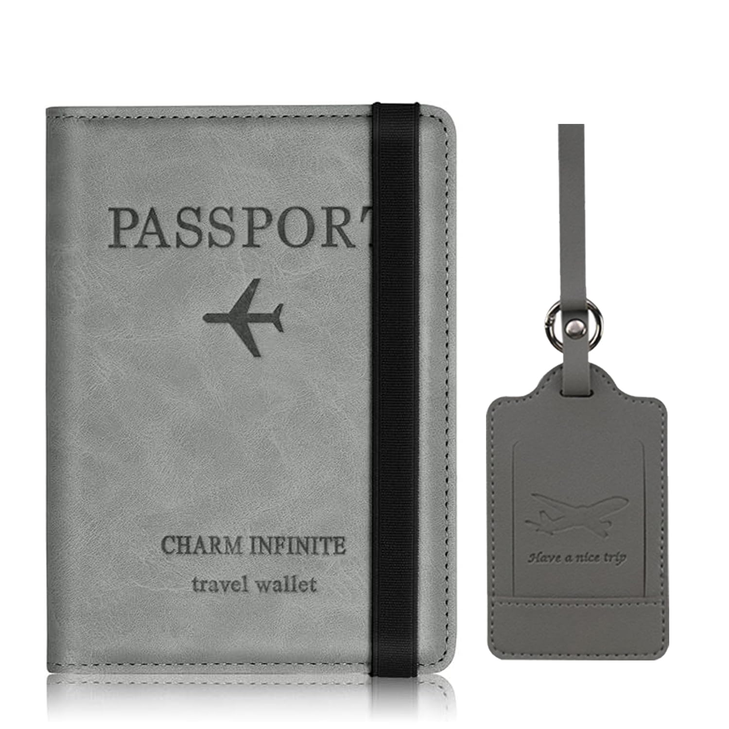 Etui na paszport, ochrona paszportu z etui ochronnym RFID, ze skóry PU, na karty kredytowe, dowód osobisty i dokumenty podróżne, szary, Portfel RFID