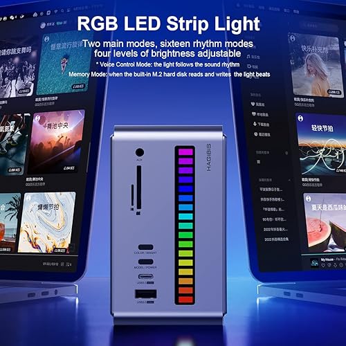 Miniatura 5 de Hagibis Estación de acoplamiento dual USB C triple monitor, tira de luz LED USB-C Hub Adaptador tipo C con 8K DP y HDMI, carcasa SSD M.2, 100W PD,