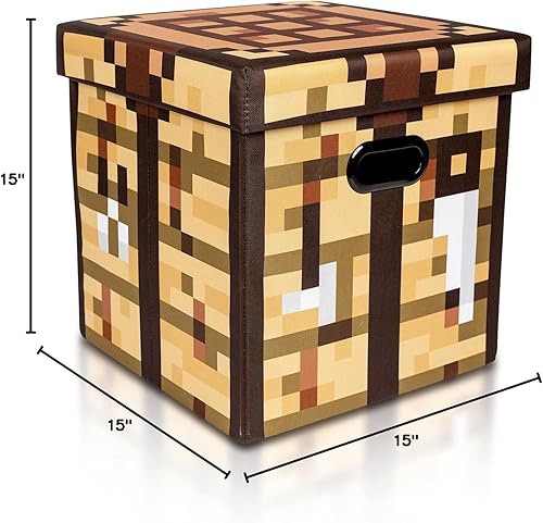 Miniatura 7 de Minecraft - Mesa de manualidades plegable de 15 pulgadas con tapa, contenedor de cesta de tela, organizador de cubos con asas, cubo marrón,