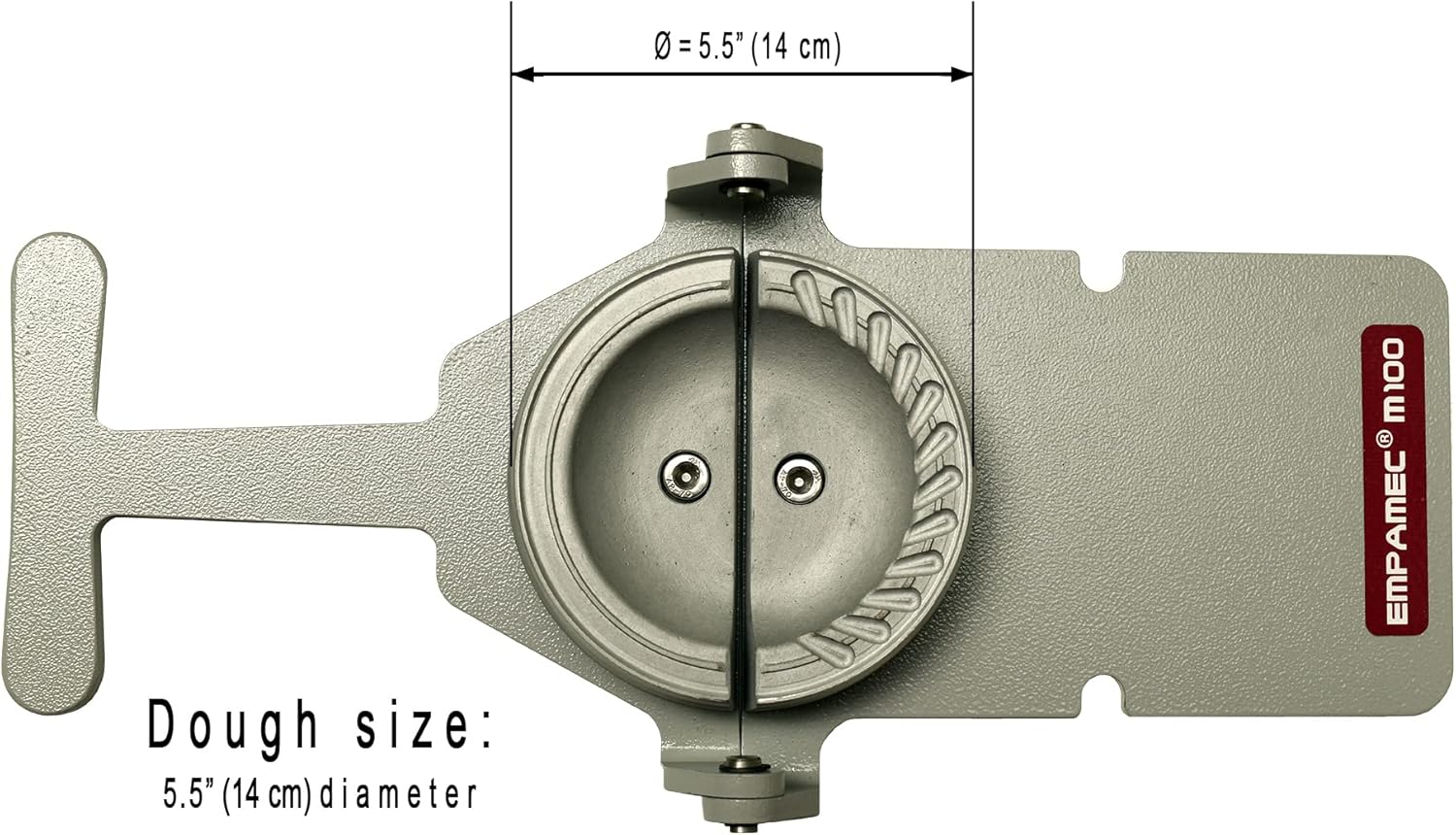 Empanada Maker EMPAMEC dough size diameter 5” (13 Cm) TO BE USED WITH WHEAT FLOUR (Harina de trigo) Makes 100 empanadas per hour. Close and stamp on a professional way.
