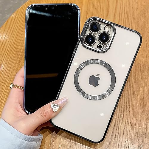 Miniatura 10 de Uioeua Funda magnética transparente compatible con iPhone 12 Pro Max, funda MagSafe de lujo chapada a prueba de golpes con protector completo de