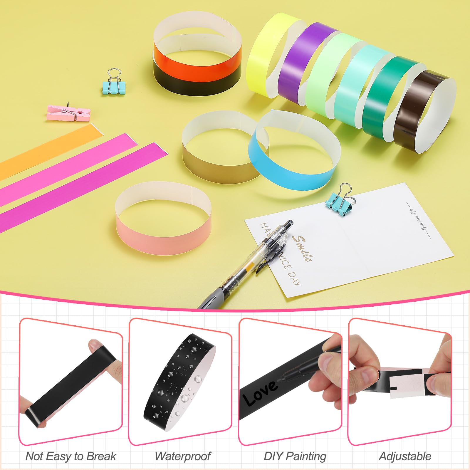 PATIKIL Paper Wristbands for Events 200 Pack Neon Party Wrist Bands - Image 3
