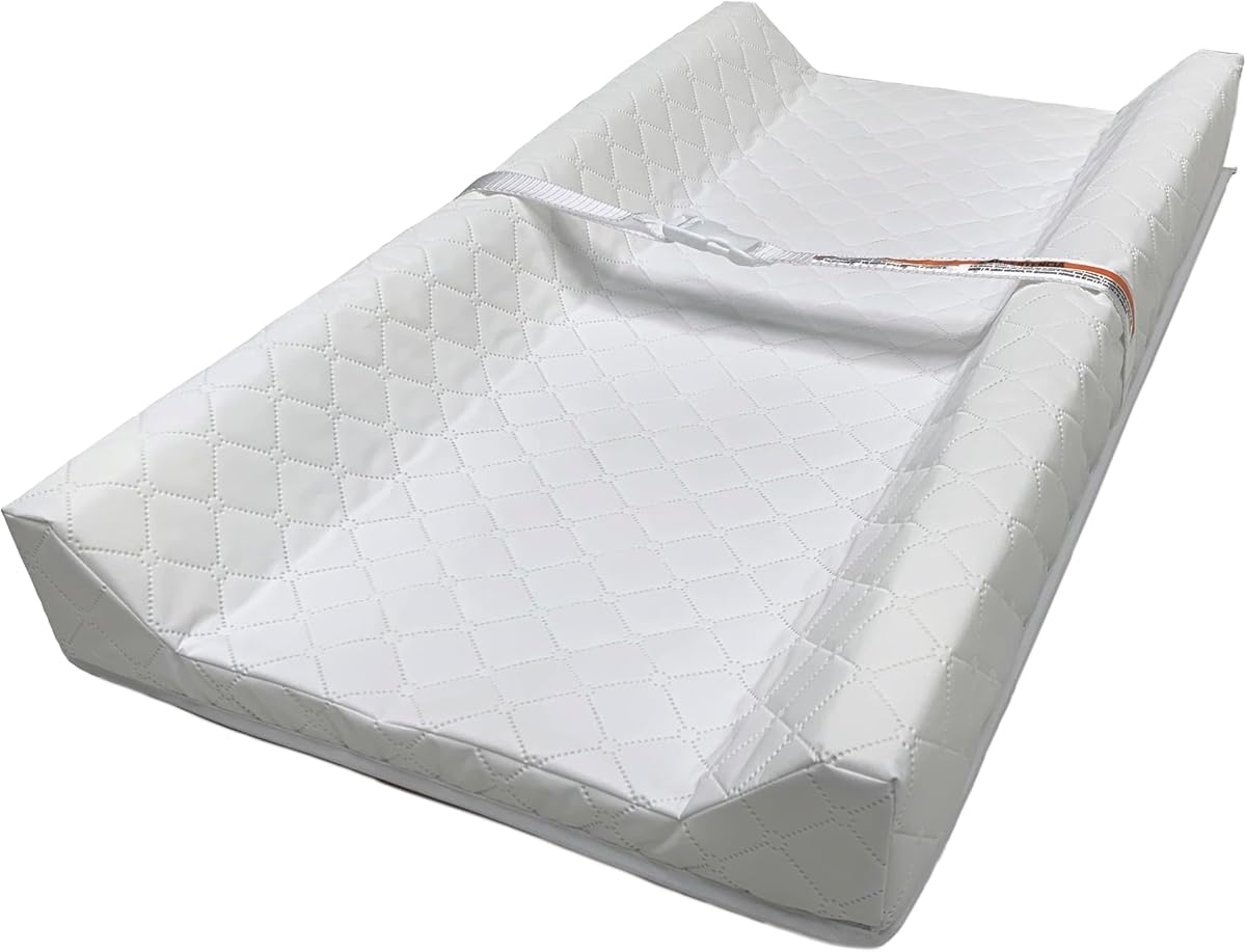 Contoured Changing Pad – Includes Waterproof Changing Liner and Safety Fastening Strap with Quick-Release Buckle