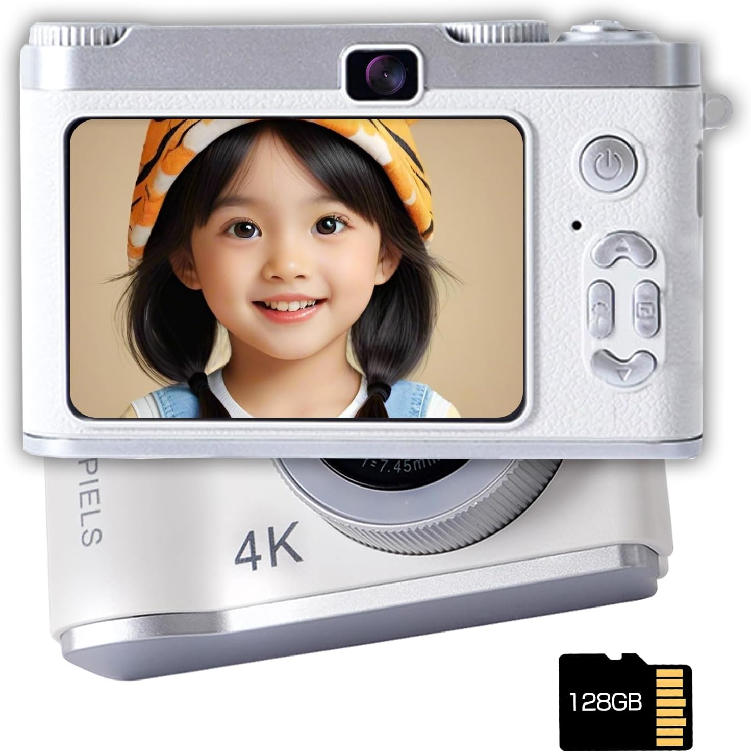 Digital Camera, 4K Digital Camera, Compact Camera, 30 FPS, HD, 1080P Video Recording, Student Digital Camera, Portable, Convenient, 128 GB, Micro SD Card Included, AF Autofocus, 3 Inches, Rechargeable, Christmas Pocket Camera for Beginners, Kids, Birthday, Lightweight (Matte Texture)