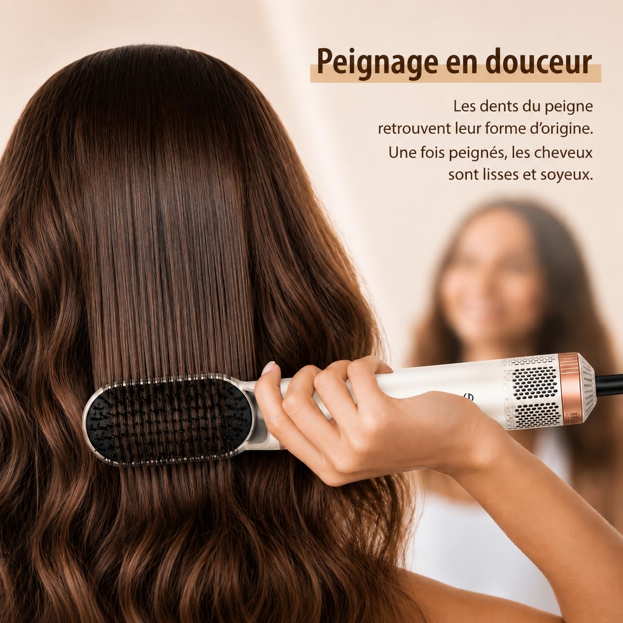 Brosse Soufflante avec 5 accessoires, Golden Goods Multistyler Sèche-cheveux, Airstyler 5-en-1, pour sécher, Brosse Coiffante Chauffante, Pour Lisser, Boucler, Sandstone Edition