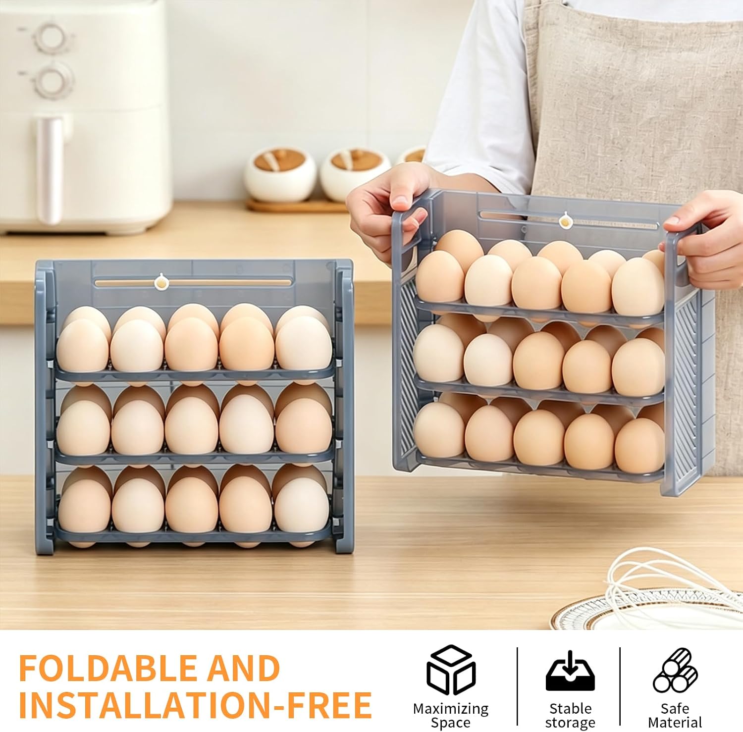 Egg Organizer For Refrigerator Holder Countertop,Dispenser For Eggs for 30