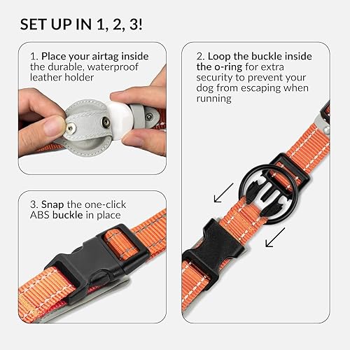 Miniatura 6 de Collar para perro Airtag, CollarDirect, collar reflectante para Apple AirTag para perros grandes, medianos y pequeños, naranja, talla M