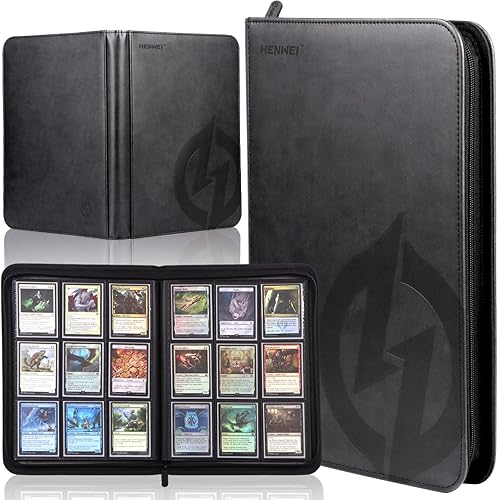 Carpeta de 9 bolsillos con cremallera negra, 360 tarjetas, exterior de piel sintética de alta calidad, forro interior de gamuza suave, 20 páginas de