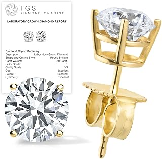 Certified Lab Grown Diamond Stud Earrings 0.25-4ct TW 14K Yellow Gold | Ethical Premium Studs for Women & Men - Made in USA