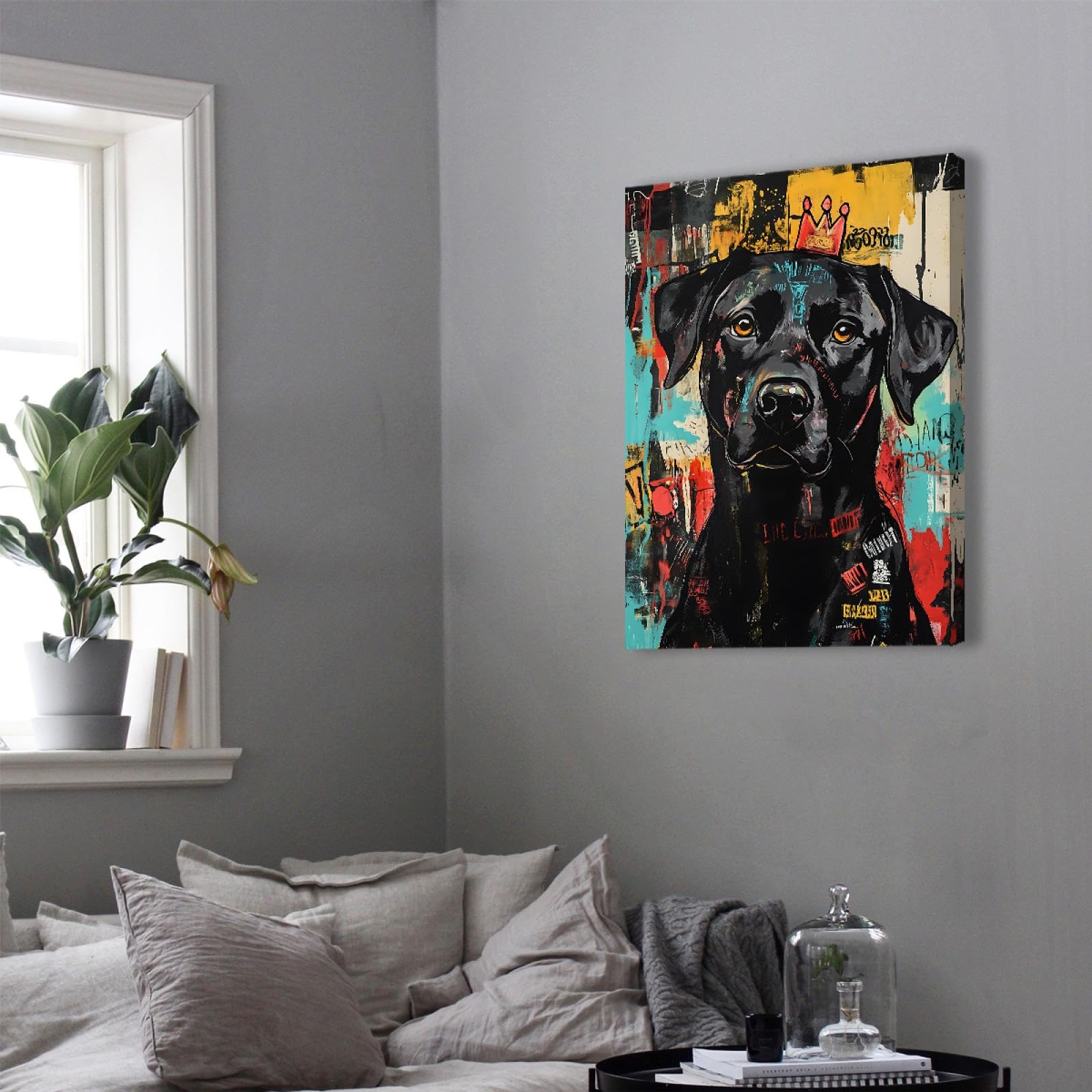 UIRINGART Hip Hop Stile Graffiti Wall Decor Modern Street Art Bel Cane Stampa Su Tela Poster Immagine per Soggiorno Camera Da Letto Appartamento 75x105cm Innerframe