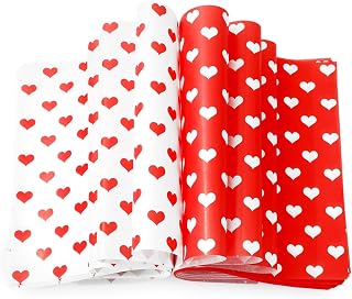 Whaline 150Pcs Valentine's Day Wax Paper Deli Paper Tissue Waterproof Oil-Proof Red White Love Heart Picnic Liner for Food Basket Sandwich Burgers Fries Wrapping Wedding Supplies, 9.8 x 8.3 Inch