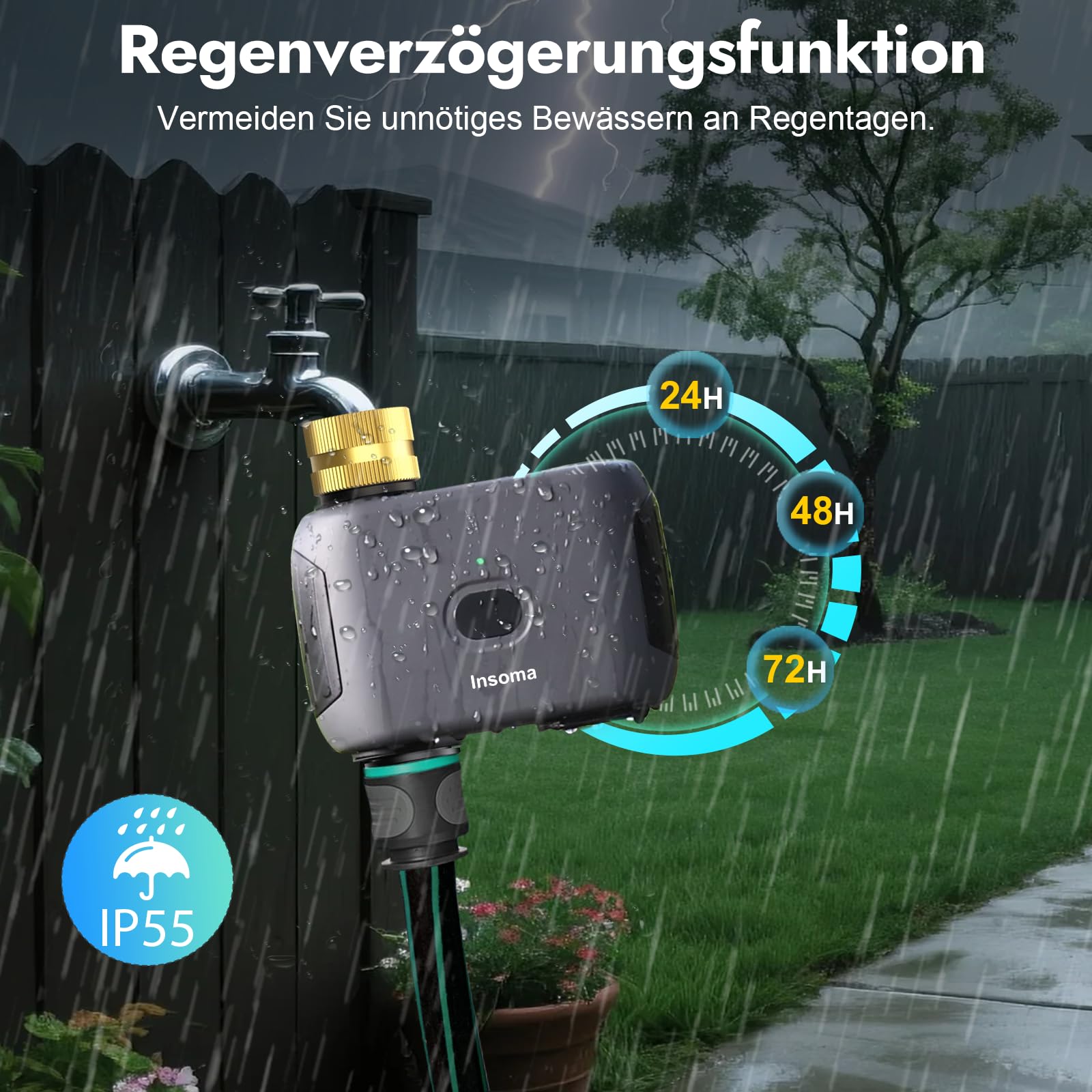 Insoma WiFi-Wasser-Timer für Gartenschläuche, intelligenter Sprinkler-Timer, APP-Fernbedienung, WiFi-Schlauch-Timer, Sprachsteuerung mit Alexa, Regenverzögerung und manueller Modus für die Bewässerung