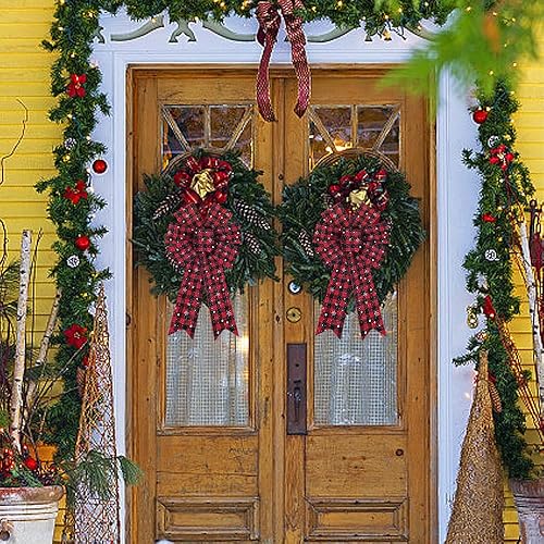 Miniatura 3 de Threetols 2 lazos de corona de Navidad, lazos de búfalo rojo y negro para corona, lazos de granja para puerta delantera, lazos rojos de invierno,