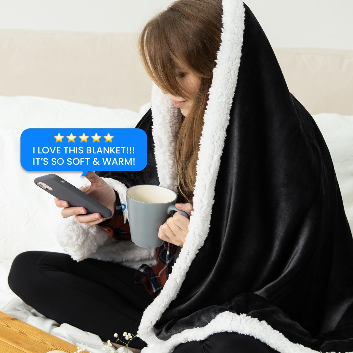 Everlasting Comfort Furry Sherpa Throw Blanket - Soft, Fluffy, Fuzzy, Plush, Thick, Minky Throws