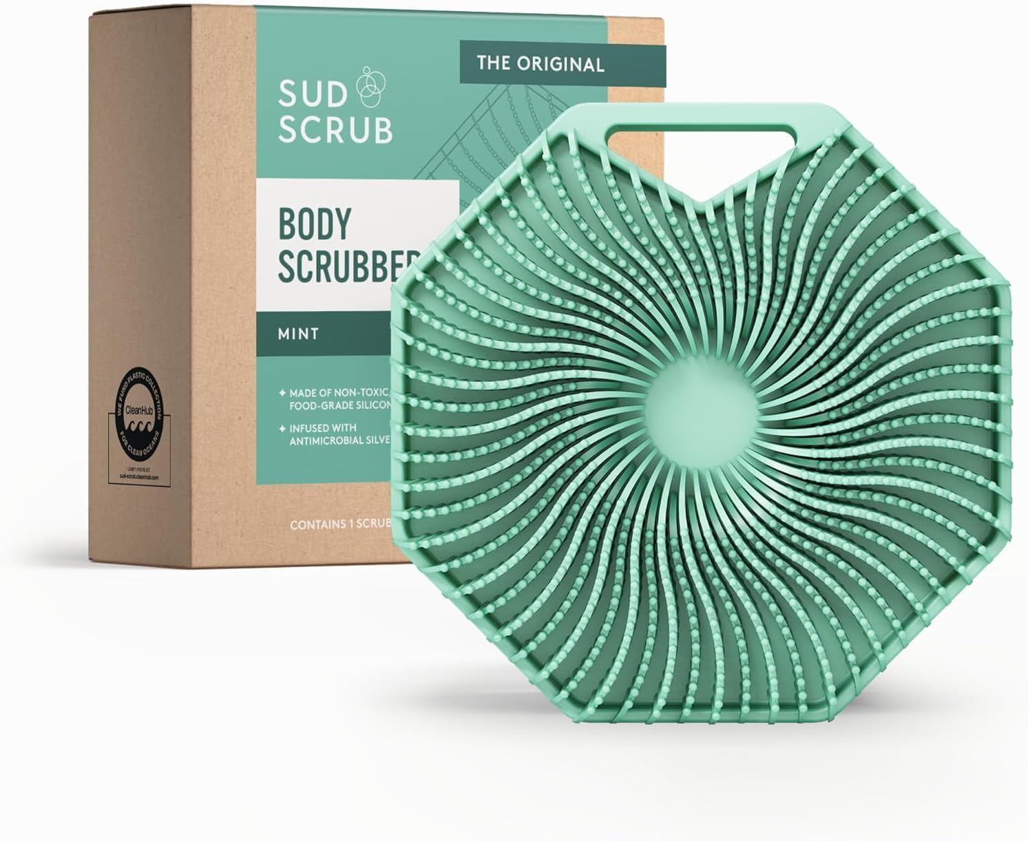 Sud Scrubยฎ Antimicrobial Silicone Body Scrubber, Exfoliating Body Brush for Sensitive Skin, Antibacterial Shower Scrubber for Body, Bathroom Essentials for Men & Women, Mint