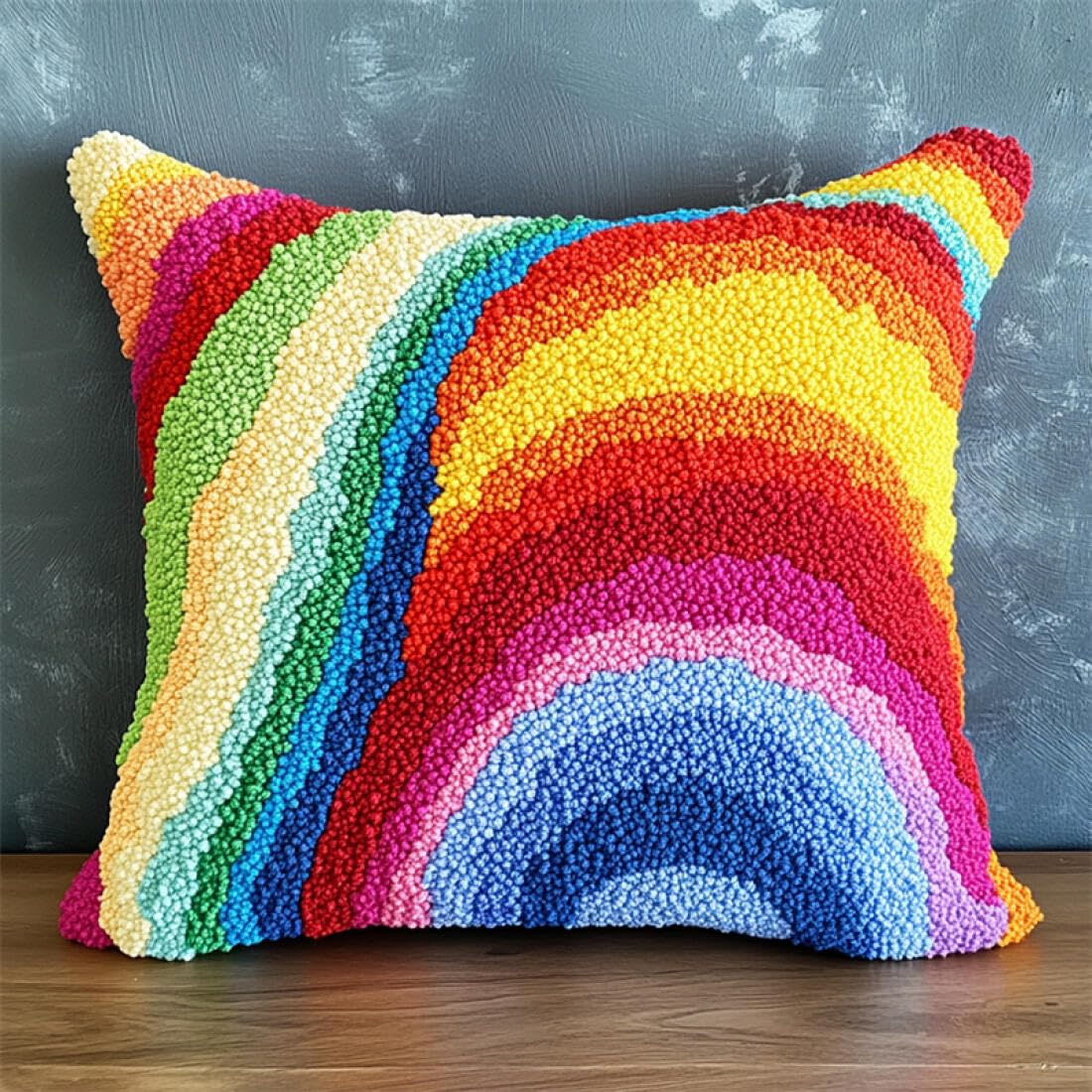 Kitquiver Latch Hook Kits for Adults Cartoon Rainbow Cross Stitch Pillowcase Making Kits,DIY Latch Hook Rug Kit Embroidery 17x17In