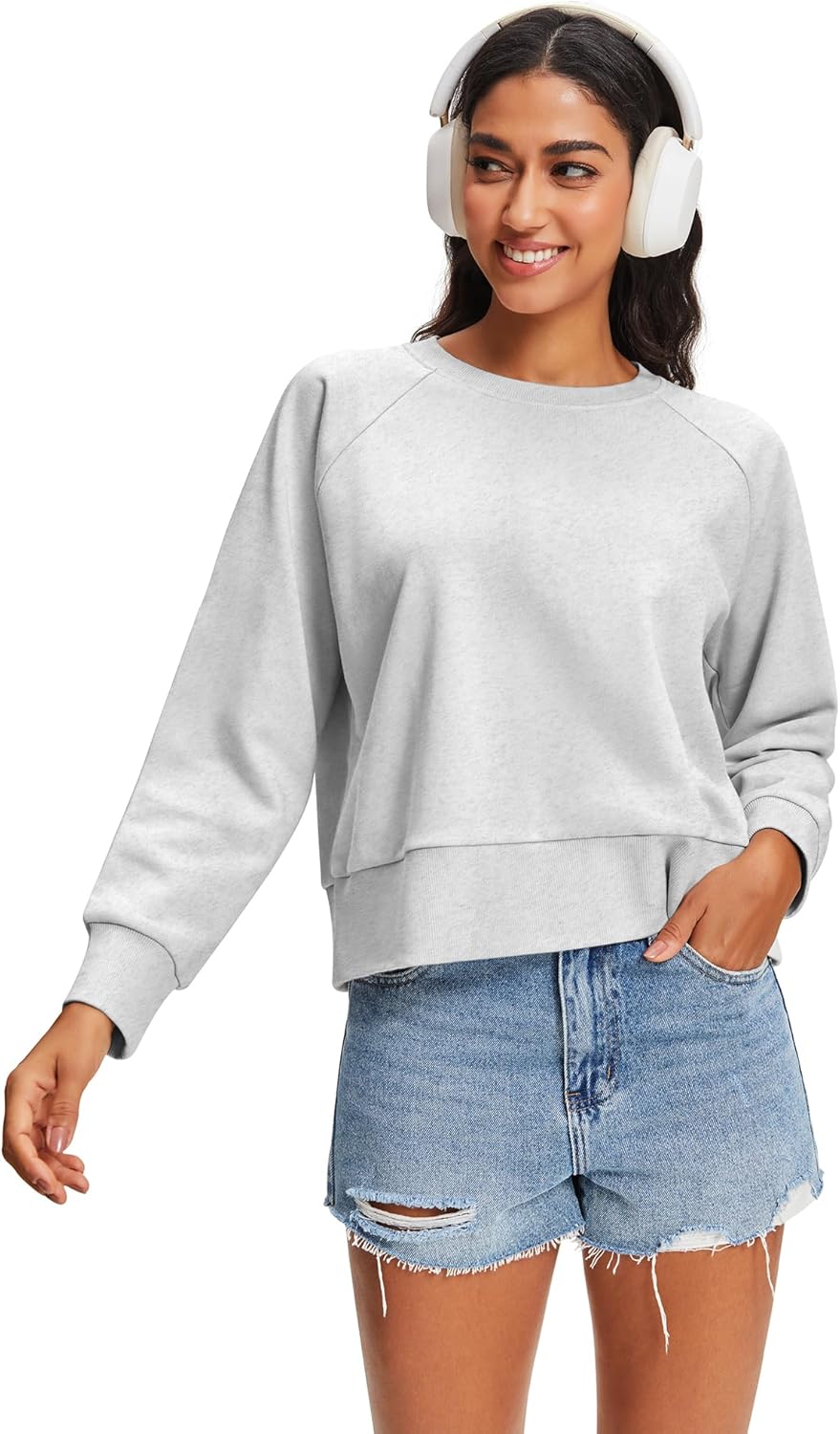 Stelle Cropped Sweatshirts for Women Cotton Raglan Sleeve Crop Tops Crewneck Pullover Sweat Shirts - Image 4