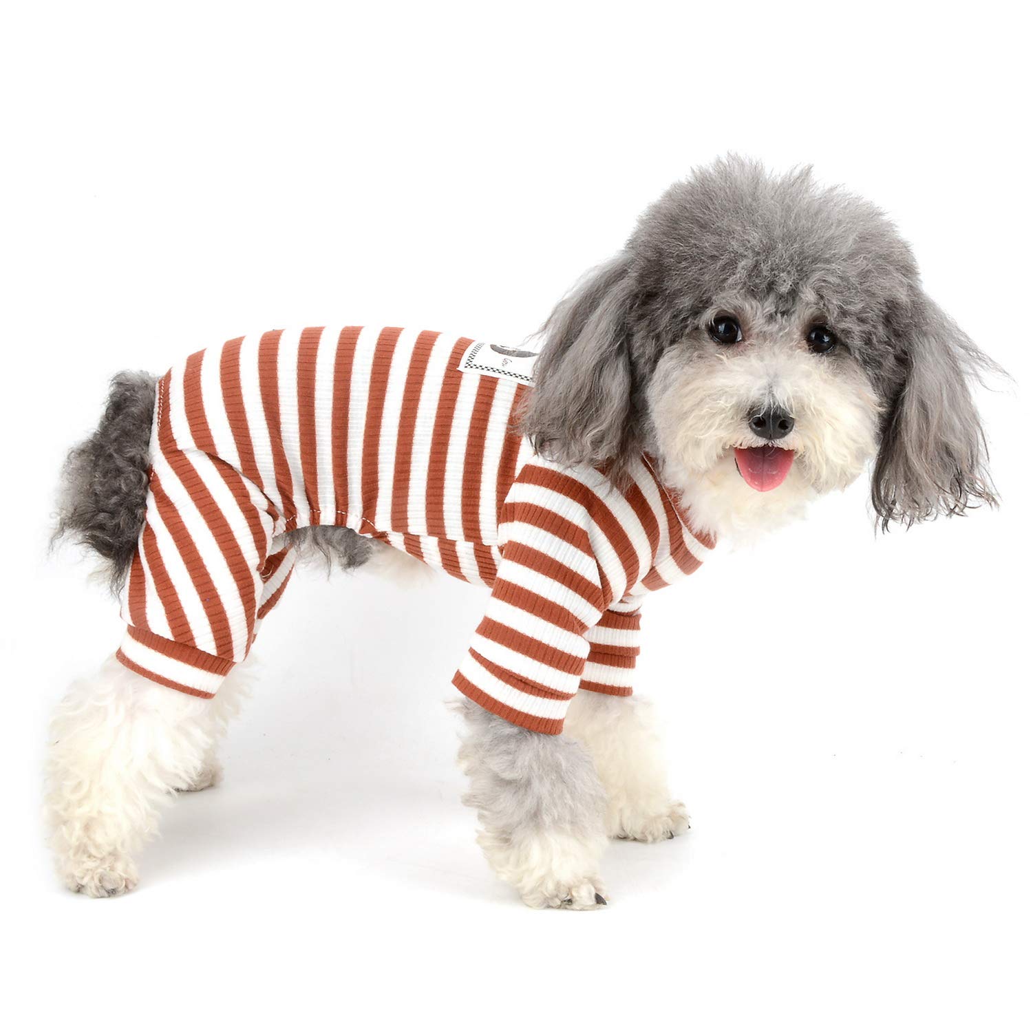 Zunea Small Dog Pajamas Outfits Soft Cotton Puppy Clothes Jumpsuit Striped Pyjamas Sleeping Bodysuit Four-Legged Overalls Apparel for Pet Dogs Cats Girl Boy Red S