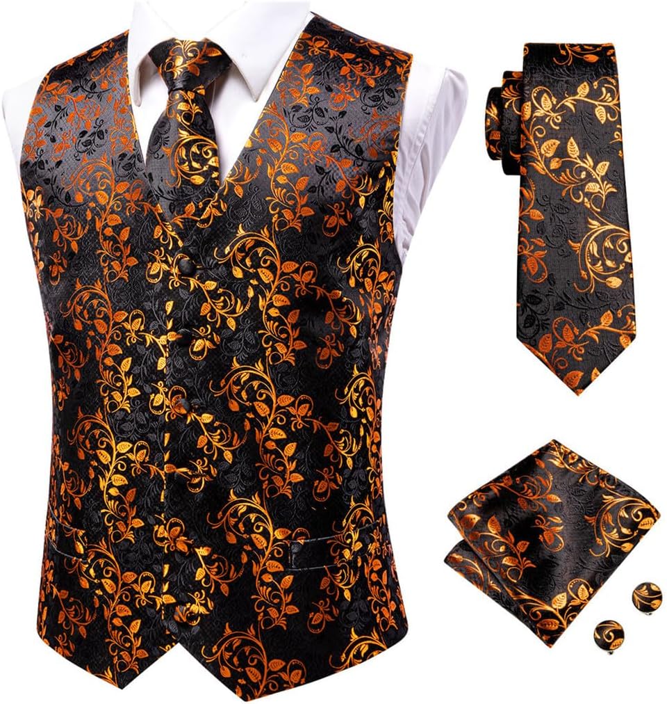 FULBHPRINT Seiden Champagner Westen Set Für Herren Produktbild-Vorschau 6