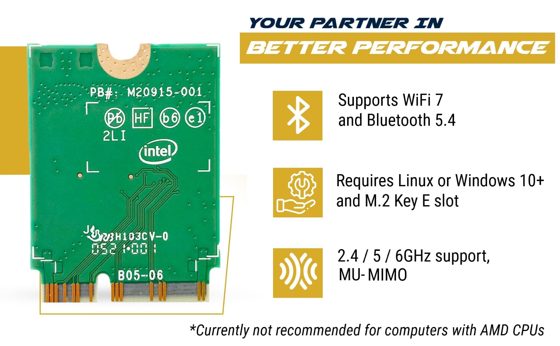 BE202 WiFi 7 Card | M.2 PCIe WiFi Card | Tri-Band 2,4/5/6 GHz, do 2,4 Gb/s, karta WiFi do komputera, obsługa Bluetooth 5.4 i komputery Intel z Windows 11 | BE202NGW