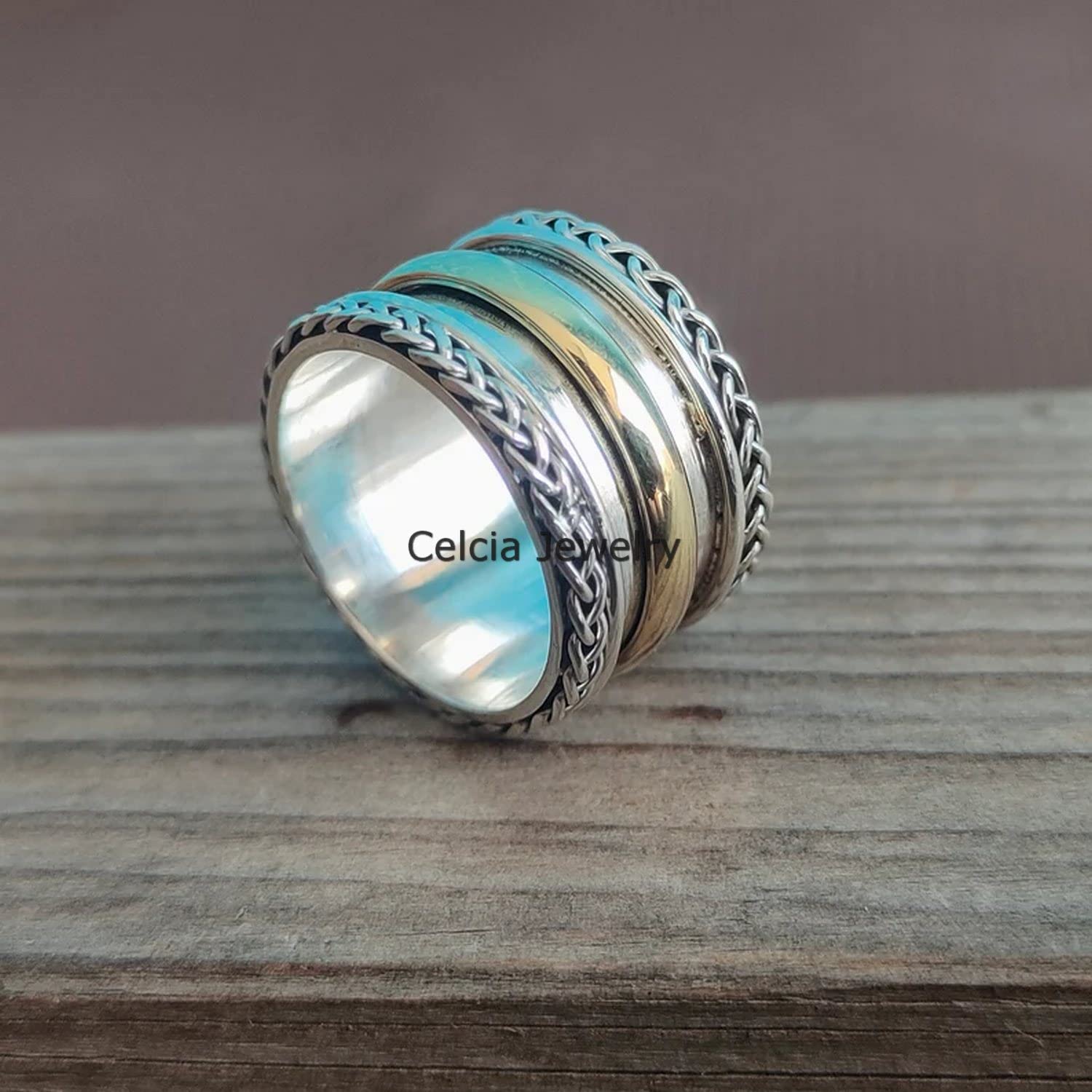 Anillo giratorio de plata de ley 925 para meditación, antiestrés, regalo para el día de la madre, para hombre y mujer (talla 7 de EE. UU.)