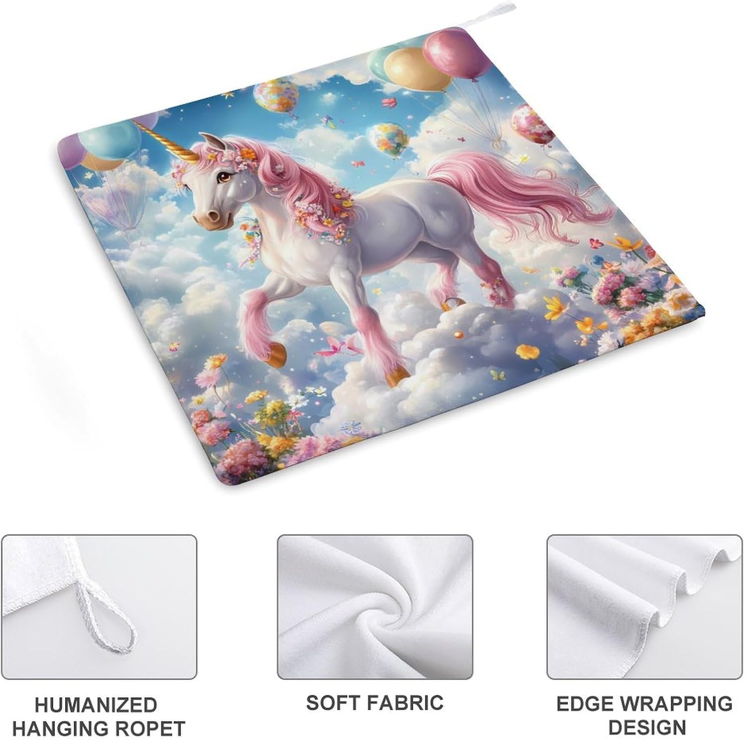Cute Un-icorn Balloon Flower Towel Hand Towels Decorative Towel for Bathroom Kitchen Shower Gym 4PCS