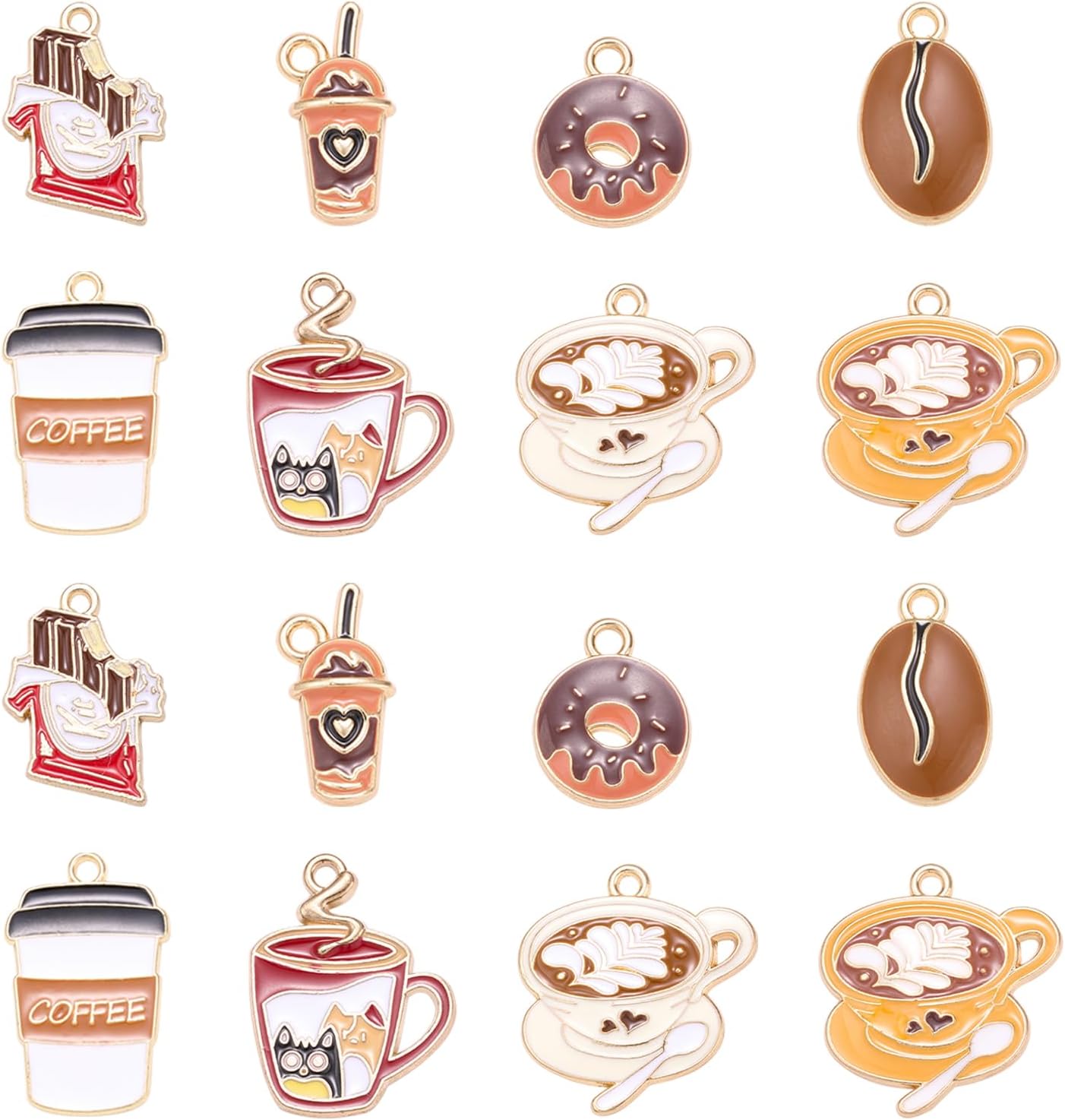 32Pcs Coffee Charms for Jewelry Making Coffee Cup Enamel Charms for Bracelets Necklace Earring Keychains DIY Supplies