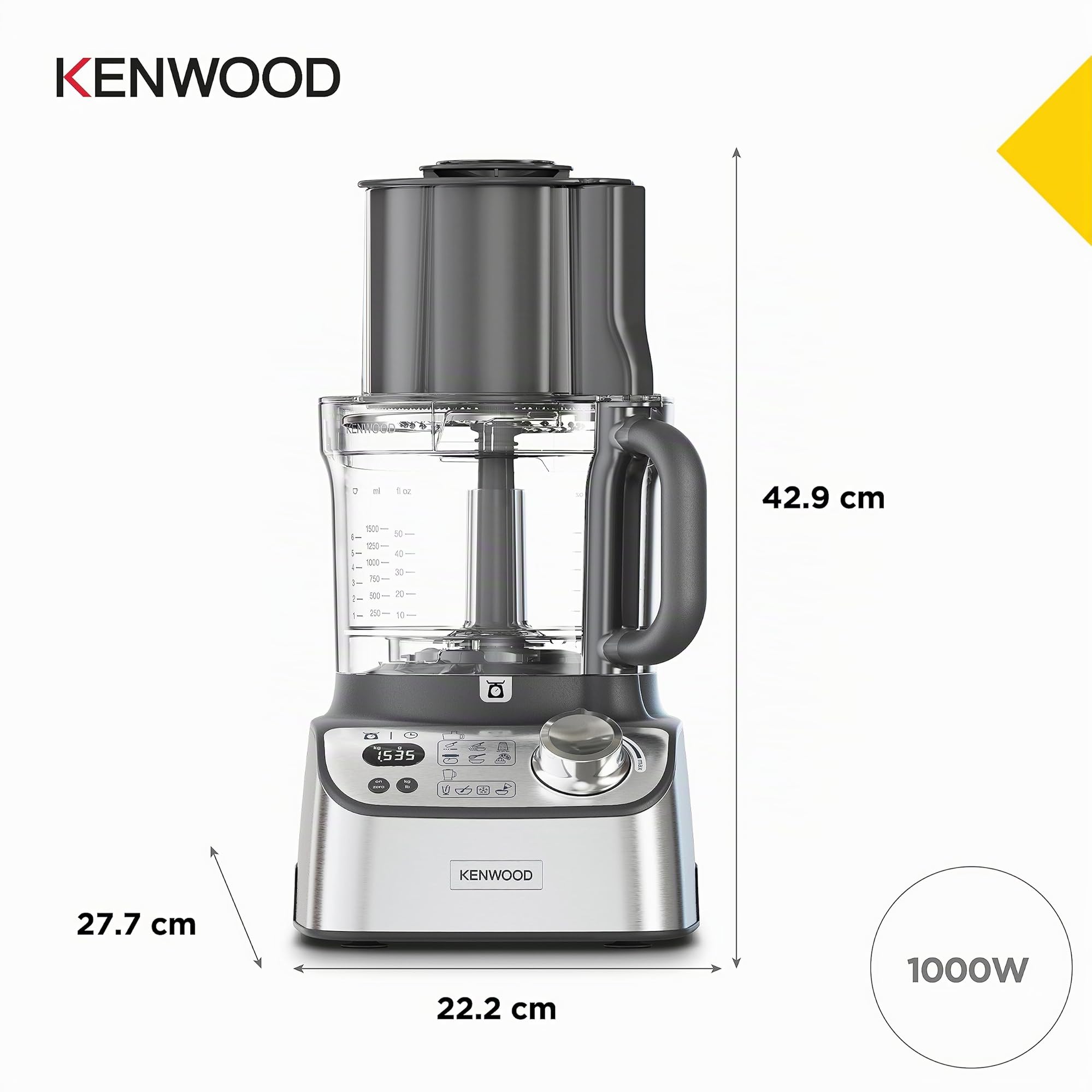 Kenwood MultiPro XL Weigh+ FDM72.990SS - Robot de cocina compacto con báscula y temporizador integrados, ExpressDice, depósito de trabajo de 3 l, velocidad variable, compartimento de llenado XL, 1000