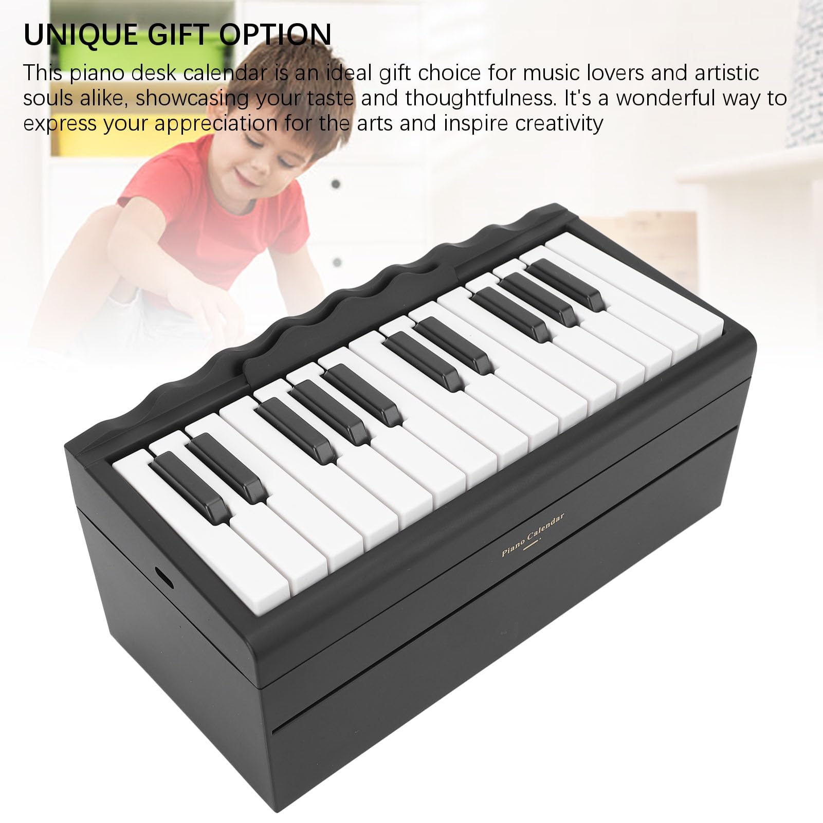 Klavierkalender, Handkurbel, 25 Tasten, Lautstärkeregelung, 1000 MAh, Wiederaufladbar, Spielbarer Klavierkalender, Klavier-Tischkalender mit 27 Karten für Schreibtisch, Büro, Zuhause (BLACK)
