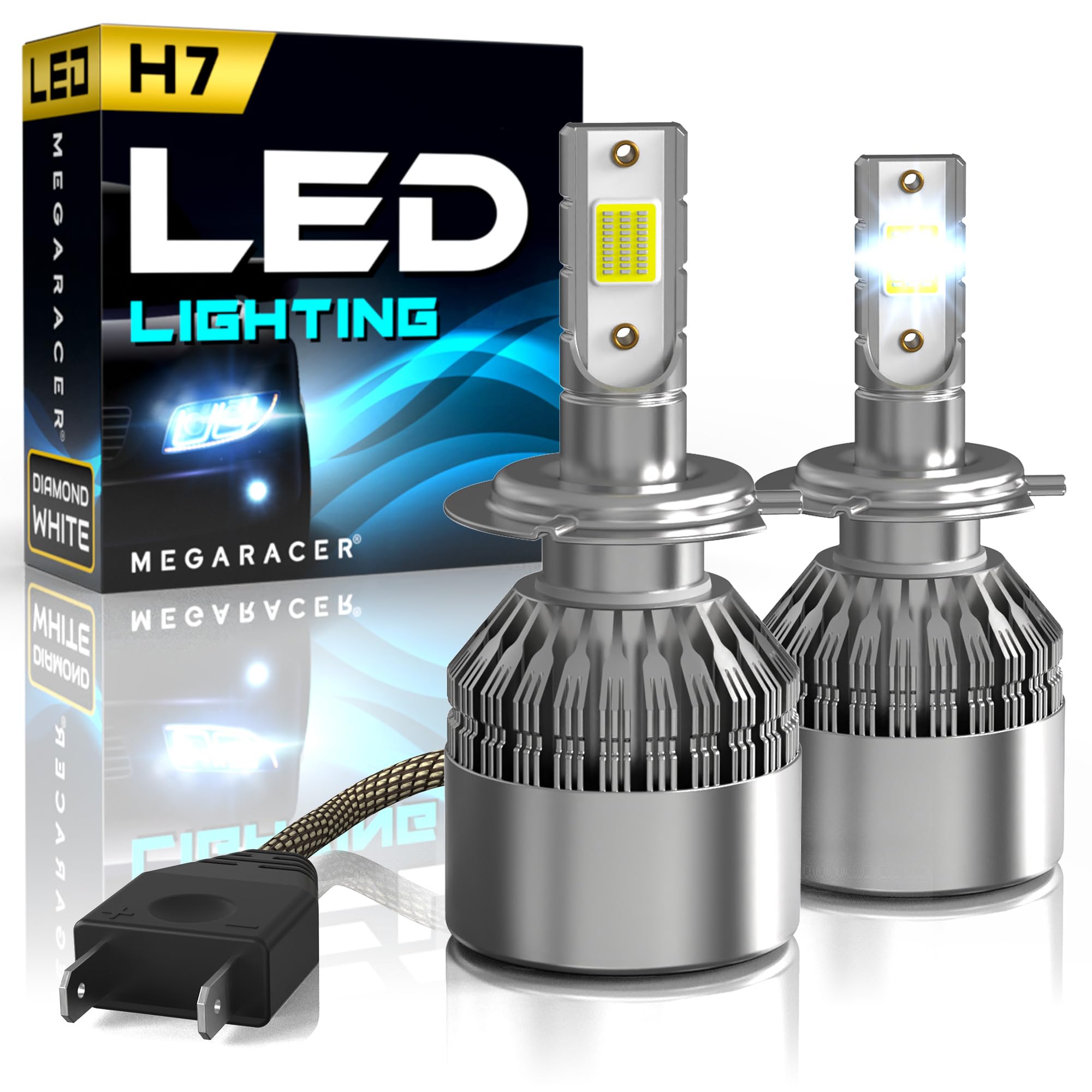 Mega Racer H7 Light Bulb | 500% Brightness | 6000K Diamond White | H7 Bulb | Luz Antiniebla | Fog Lamp Bulb Fog Light Bulbs for Car | Plug and Play | Pack of 2